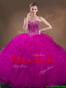 Custom Made Beaded and Ruffled Quinceanera Dresses in Hot Pink