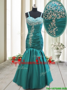 2017 Classical Straps Beaded Mermaid Turquoise Dama Dress in Taffeta