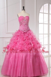 Appliques and Rolling Flowers Organza Rose Pink Quinceanera Dress