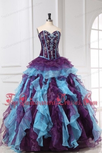 Beading and Appliques Multi-color Quinceanera Dress with Ruffles