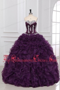 Dark Purple Sweetheart Quinceanera Dress with Appliques and Ruffles