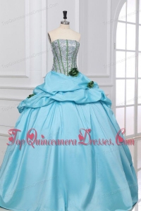 Light Blue Strapless Sequins and Taffeta Quinceanera Dress with Flowers