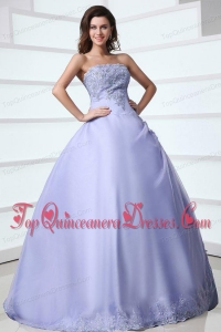 2014 Spring Strapless Appliques Decorate Quinceanera Dress in Lavender