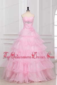 Baby Pink Sweetheart Quinceanera Dress with Beading and Ruffles Layered