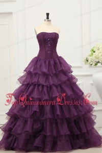 Dark Purple Strapless Beading and Ruffles Layered Quinceanera Dress