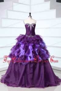 Dark Purple Sweetheart Beading and Ruffles Sweet Train Quinceanera Dress