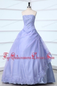 Lavender Strapless Appliques Decorate Quinceanera Dress for Sweet 16
