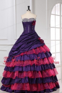 Red and Purple Sweetheart Beading and Ruffles Layered Quinceanera Dress