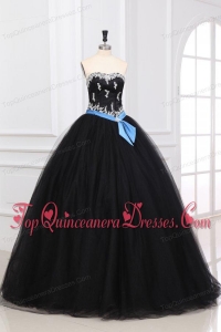 Sweetheart Appliques Decorate Organza Tulle Quinceanera Dress in Black