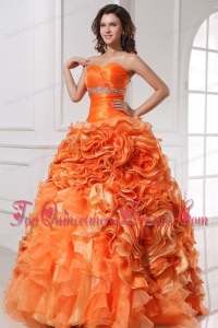 Sweetheart Beading and Rolling Flowers A-line Orange Quinceanera Dress