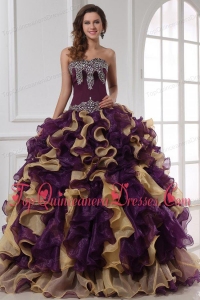 Sweetheart Beading and Ruffles Organza Multi-color Quinceanera Dress