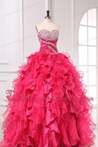 Sweetheart Long Hot Pink Quinceanera Dress with Beading and Ruffles