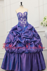 Sweetheart Taffeta Appliques and Pick-ups Quinceanera Dress in Purple