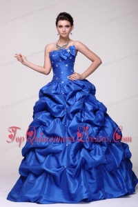 Strapless Beading and Pick-ups Taffeta Quinceanera Dress in Blue