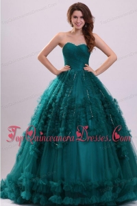 Sweetheart Teal Tulle Beading and Ruffles Quinceanera Dress