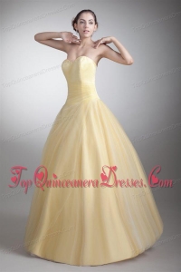 A-line Sweetheart Full Length Ruche Quinceanera Dress in Light Yellow