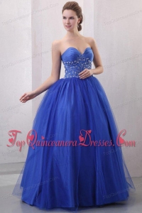 Beaded Decorate Sweetheart Royal Blue Quinceanera Dress with Ruche