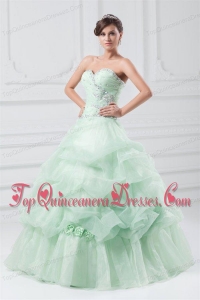 Beading and Hand Made Flowers Sweetheart Organza Quinceanera Dress