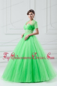 Spring Green Sweetheart Beaded Decorate Quinceanera Dress in Long