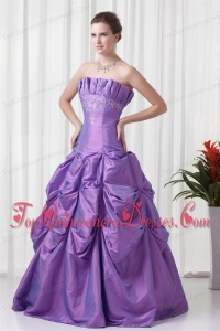 Strapless Appliques and Pick-ups Taffeta Lilac Quinceanera Dress