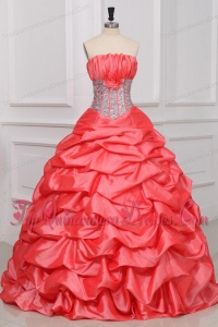 Watermelon Strapless Sequins and Pick-ups Taffeta Quinceanera Dress