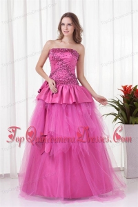 A-line Strapless Beading and Bowknot Quinceanera Dress in Hot Pink
