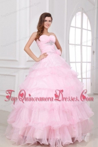 Beading and Ruffles Layered Sweetheart Quinceanera Dress in Baby Pink