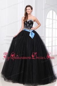 Black Sweetheart Appliques Organza Quinceanera Dress for 2014 Spring