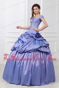 Off The Shoulder Beading and Flowers Taffeta Quinceanera Dress in Lavender