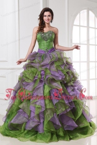 Organza Sweetheart Beading and Ruffles Quinceanera Dress in Multi-color