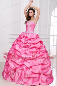 Strapless Appliques and Pick-ups Quinceanera Dress in Rose Pink