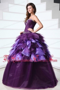 Sweetheart Dark Purple Sweet Train Quinceanera Dress with Beading