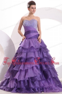 Beading and Ruffles Layered A-line Purple Organza Quinceanera Dress