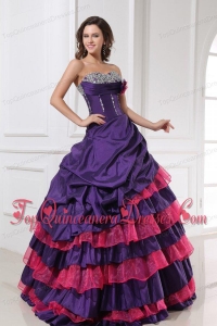 Sweetheart Beading and Flowers Quinceanera Dress in Red and Purple