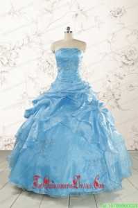 2015 Aqua Blue Hot Sale Appliques Quinceanera Dresses