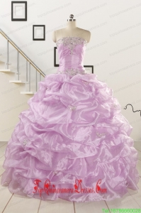 2015 Gorgeous Lilac Quinceanera Dresses with Appliques and Ruffles