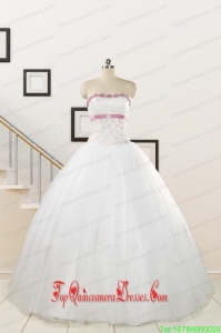2015 Perfect White Strapless Appliques and Belt Quinceanera Dresses