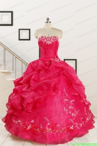 2015 Pretty Sweetheart Embroidery Quinceanera Dress in Hot Pink