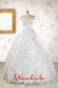 2015 Puffy Appliques Quinceanera Dress in White