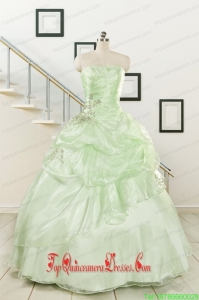 2015 Cheap Beading Strapless Yellow Green Quinceanera Gowns