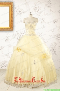 2015 Cute Beading Light Yellow Quinceanera Dresses