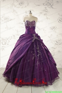 2015 Modern Purple Sweetheart Appliques Quinceanera Dresses