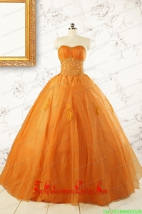 2015 Princess Orange Quinceanera Dresses with Appliques