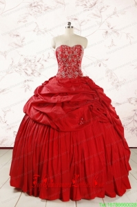 2015 Red Affordable Sweetheart Beading Quinceanera Dresses