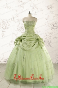 2015 Sweetheart Beading Quinceanera Dress in Yellow Green