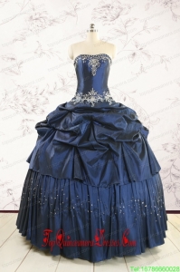 Cheap Navy Blue Quinceanera Dress with Embroidery and Pick Ups