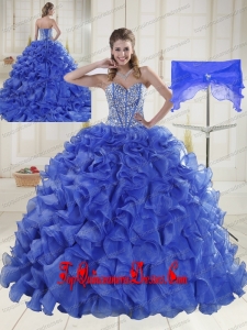 2015 New Style Puffy Sweetheart Brush Train Quinceanera Dresses