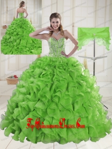 Sweet Sweetheart Spring Green Quinceanera Dresses with Brush Train