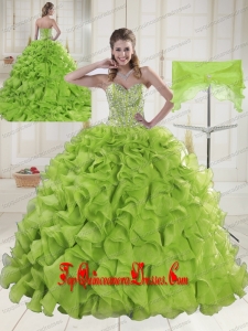 Yellow Green Sweetheart Brush Train Quinceanera Dresses