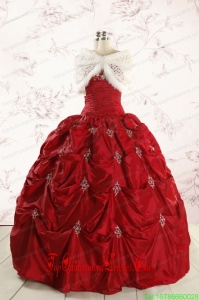 2015 Cheap Appliques Quinceanera Dresses in Wine Red